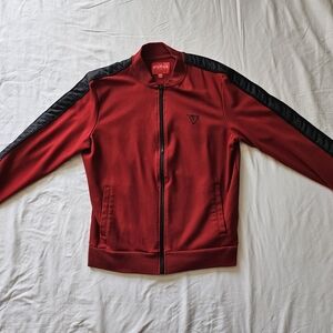 NWT GUESS Los Angeles Jon Logo Tape Red Track Full Zip Jacket with Black Accents